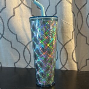NEW Starbucks Venti tumbler iridescent blue pink rainbow with curve straw